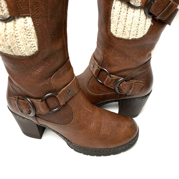 B.O.C. leather knee high boots thick woven sock edge chunky block heel Sz 8.5 - Picture 4 of 8